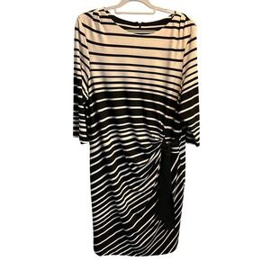 Just Taylor Womens 20W Black White Striped Side Knot Sheath Dress 3/4 Sleeve